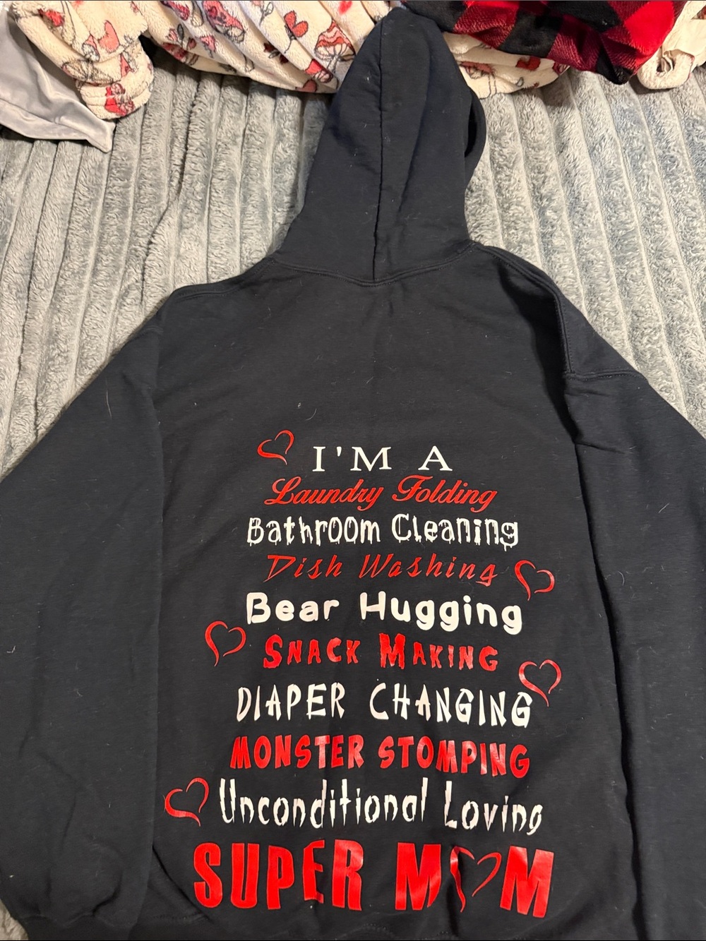 Gildan Black Hoodie "Super Mom" Red & White Text